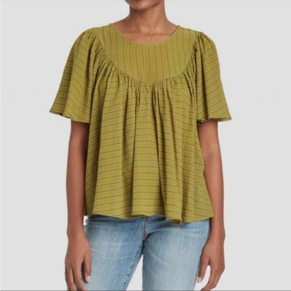 Universal Thread Green Stripped Flutter Sleeve To… - image 1